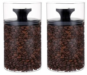 Kitchen&CO Storage Jars with Vacuum Lid for a Total of 1 kg Coffee Beans, Airtight Storage, Glass Coffee Jar, BPA-Free, Borosilicate Glass, Sustainable Storage (Set of 2)