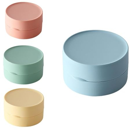 HASLED 4 Boîtes à Savon Rondes 8cm avec Couvercle Hermétique - Boite Savon Voyage Lot Multicolore Boite Savon pour Voyage, Salle de Bain, École
