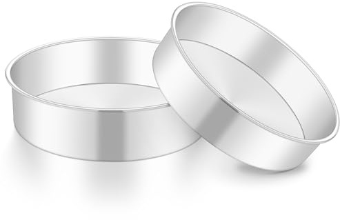 Onader 9 Inch Round Cake Tin Set of 2, Stainless Steel Cake Mould Pan for Baking, Ideal for Birthday Christmas Wedding Layer Cakes, Non-Toxic & Healthy, Mirror Finished & Dishwasher Safe