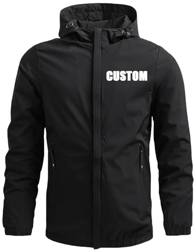 Nicevhljac Vestes Softshell Personnalisées pour Hommes Manteau Extérieur Coupe-vent Respirant Léger Coupe-vent avec Capuche pour Course à Pied et Cyclisme, Noir , S