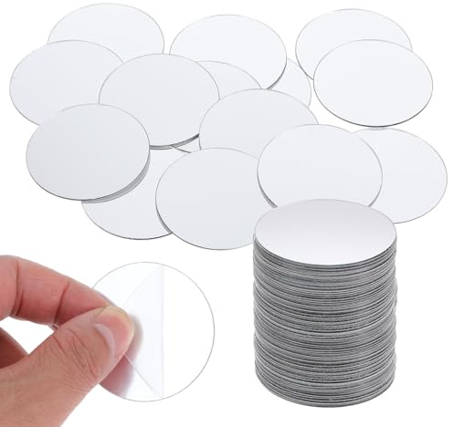 Lusofie 50 Stück Selbstklebende Mini Spiegel, Runde Acryl Spiegel, 5×5 cm Kleiner Spiegels, Spiegelfliesen, für DIY Wand, Tische, Küchen, Badezimmer