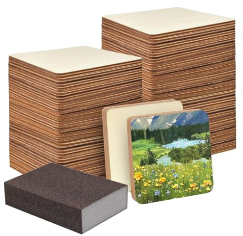150 Piezas Cuadrados De Madera Manualidades, 5x5cm Discos de Madera Cuadrados, 2.5 mm de Grosor, Rectángulo, para pintura, Decoración, Manualidades, Decoración del Hogar, Artesanía y Proyectos DIY