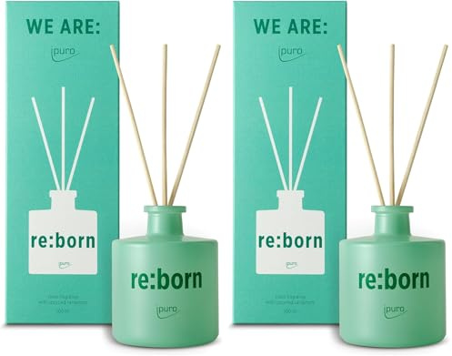 ipuro re:born Raumduft - 100ml Raumerfrischer mit Zitrus, Kardamom & Vanille Duft - aus nachhaltigem Gewürzsaaten-Upcycling - Diffuser mit Stäbchen - Lufterfrischer für die Wohnung (Packung mit 2)