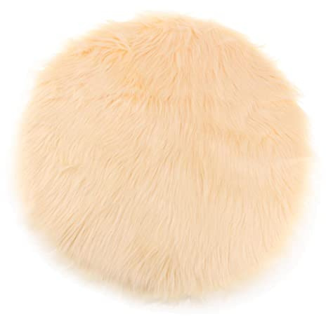 LOVIVER Sitzkissen Schaffell Teppich Kunstfell Dekofell Stuhlkissen Sitzauflage Flauschiger Stuhlbezug Kuscheldecke weich für Auto, Beige 40cm