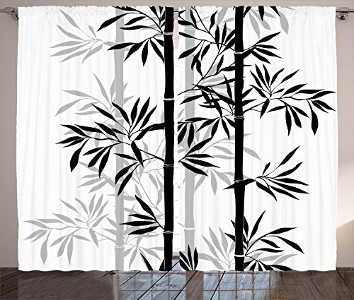 ABAKUHAUS Arbre de la Vie Rideaux, Les Feuilles des Arbres en Bambou, Décoration Intérieure Accent Lot de 2 Panneaux, 280 x 260 cm, Blanc Noir