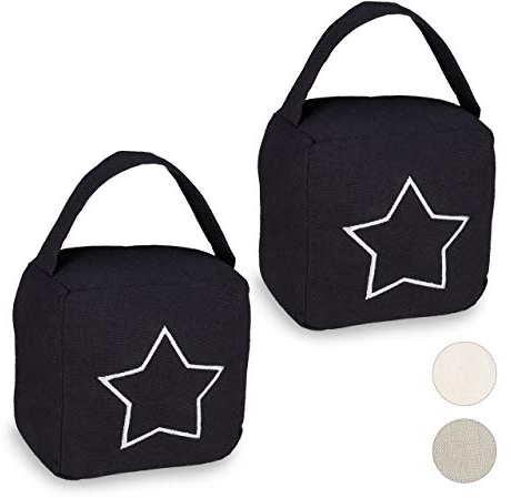 2x Fermaporta a Sacco, Blocca Porte e Finestre, Tessuto, Manico e Stella Decorativa, 18,5x14x10 cm, Nero