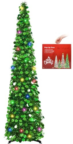 N&T NIETING Albero di Natale con supporto, 5FT albero di natale pop up, Montaggio Istantaneo - Decorazione di Natale, Adatto per Appartamento, Veranda, Feste(Verde)