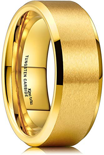King Will 8mm Basic Wedding Ring For Men Gold Electroplated Tungsten Ring with Brushed Matte Surface Smooth Beveled Edge Comfort Fit?1