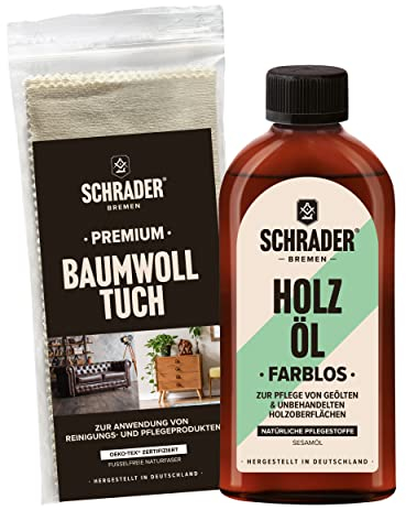 SCHRADER Holz Öl farblos - Möbelöl - Pflegeöl für Holzmöbel & Holzoberflächen - 2-teilig - Made in Germany