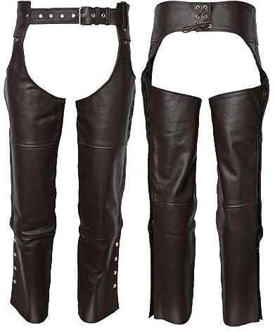 Touch&Torn Leather Chaps All Weather Comfort, Adjustable, & Rash Protection Motorcycle Chaps for Men Motorcycle Over Pants (Brown, 40 Waist)