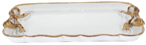 LIFKOME Plateau Décoratif Résine Blanche avec Nœud Assiette à Fruits Gâteaux Et Desserts pour Table Élégance Vintage pour Décoration De Maison Et Réceptions