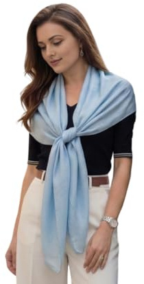 LA FERANI Damen Seidenschal 100% Seide Halstuch Seidentuch 180x90cm Uni Farbe für Anzug formelle Anlässe Stola Business Style Geschenk für Sie (Blau)