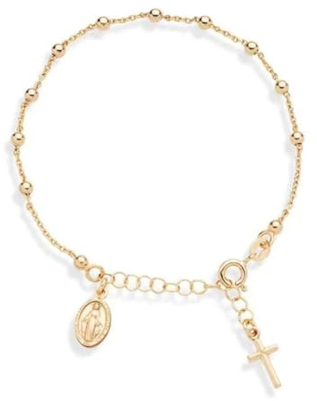 Madonna Cross Holy Communion Gift - Adjustable Gold Rosary Catholic Bracelet for Women