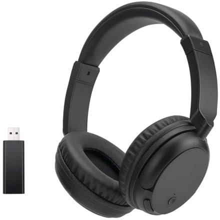 Queemie Wireless Bluetooth Headphones with FM Radio, Over-Ear Wireless Headset for TV, Computer & Phone, No Audio Delay Deep Bass Headphone Ultra-Lightweight Design for Teens & Elderly (Black)