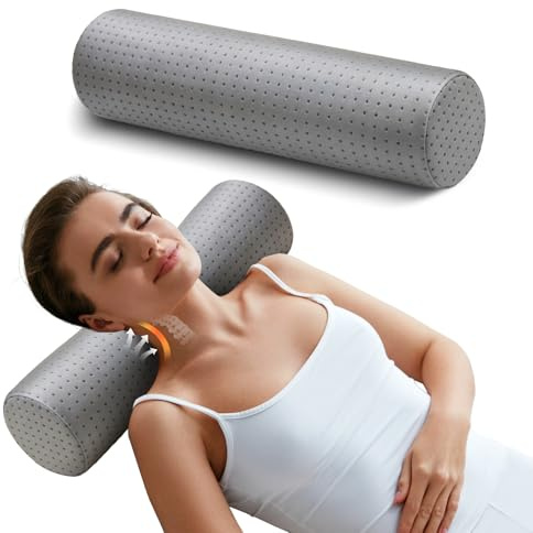 Sino Salected Memory Foam 4 Round Pillow, Cervical Neck Pillow for Pain Relief, Cylinder Cooling Pillows 18×4, Neck Roll Pillow for Sleeping, Removable Cover, Cool Grey