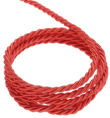 QUARKZMAN Adorno de Cordón Trenzado, 22 Yardas 3mm 3 Hilos Cuerda Trenzada Brillante para Bolsas de Regalo, Cortinas, Decoración Navideña, Rojo - 20m