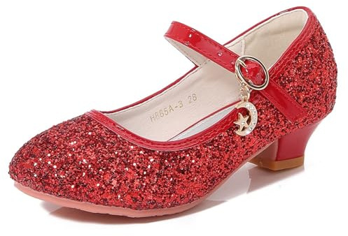 Hixingo Princess Shoes for Girls Size 8.5-13, Colorful Princess Dress Up Shoes Girls Shiny Mary Jane Heels for 2-10 Years Toddlers Kids, Banquets, Birthday Parties, Cosplay Fancy (Red,12)