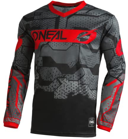 O'NEAL | Motocross-Jersey langarm | MX Enduro | Gepolsterter Ellbogenschutz, V-Ausschnitt, atmungsaktiv | Element Jersey Camo V.22 | Erwachsene | Rot Schwarz | Größe M