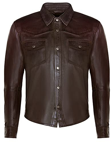 Infinity Leather Chemise en Cuir Véritable Marron Pour Hommes Jeans Trucker Coupe Ajustée Veste M