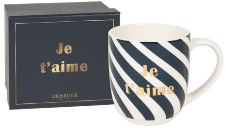 DRAEGER PARIS 1886 | Mug Céramique Bleu Je t'aime 320ml | Cadeau Chic Amoureux Couples | Coffret Style Graphique | Idée Cadeau Anniversaire, Saint Valentin, Amitié | Élégance et Design Tendance