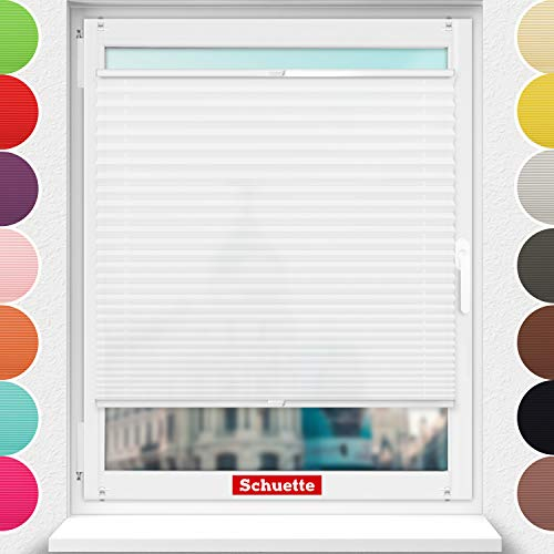 Schuette® Plissee ohne Bohren ● Premium Kollektion: White Day (Weiß) ● 75x130cm (Breite x Höhe) ● Suprafix Faltrollo Klemmfix 2.0 Rollo ● 60 Sekunden Plisseerollo Montage inkl. Video