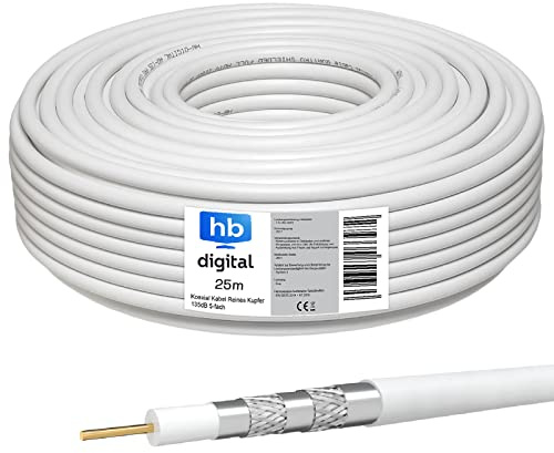 hb-digital Cavo coassiale 25 m in rame puro CU Ø 7,3 mm 135 dB SAT | Cavo antenna satellitare 75Ω Ohm 5 schermato | per impianti DVB-S/S2 DVB-C/C2 DVB-T/T2 DAB+ Radio BK
