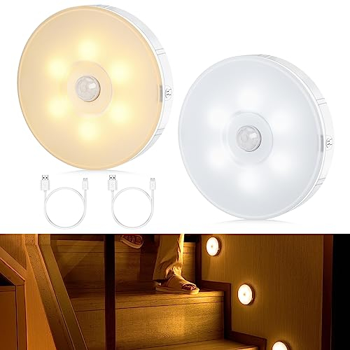Tailcas Luz Nocturna con Sensor de Movimiento, Luz Nocturna Infantil Regulable, Blanco Cálido/Frío, 1000 mAh, Luz Lámpara Quitamiedos para Escaleras, Pasillo, habitación de niños, armario, 2 Piezas