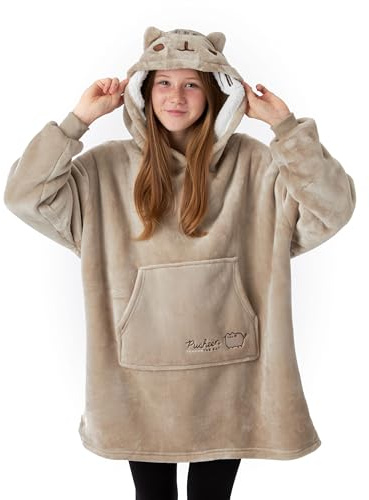 Pusheen Mädchen braune Deckenkapuzenjacke | Tauchen Sie EIN in den Komfort mit besticktem Pusheen-Kapuzenpullover | Ideal zum Spielen & gemütlichen Tagen | Mit Einer Kapuze für zusätzliche Wärme.