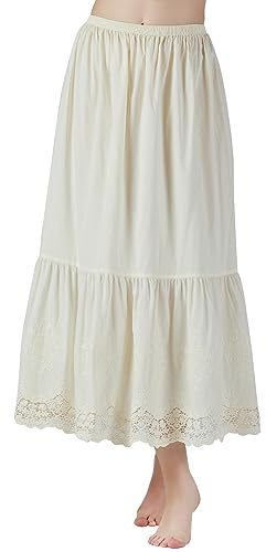 BEAUTELICATE Enaguas para Vestidos Larga 100% Algodón Combinacion Interior Mujer con Encaje Antiestática Combinación para Vestidos Falda Marfil Beige (Encaje Alencon-Beige-85cm,2XL)