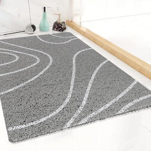 Duschmatte Rutschfest 60x80: Antirutschmatte Dusche Abtropfen - Badewannenmatte rutschfest Schnell Trocknende Rutschmatte Dusche - schimmelresistent Duscheinlage rutschfes,Grau (Weiß+Grau, 60x80cm)