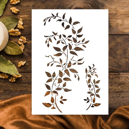GEEHUA 2 Stück große Blumen Schablonen zum Malen, A4 Größe Wiederverwendbare Weinreben Schablone, Efeu Schablone, Zeichenvorlage für Möbel, Leinwand, Heimdekoration, DIY Bastelvorlage zum Malen