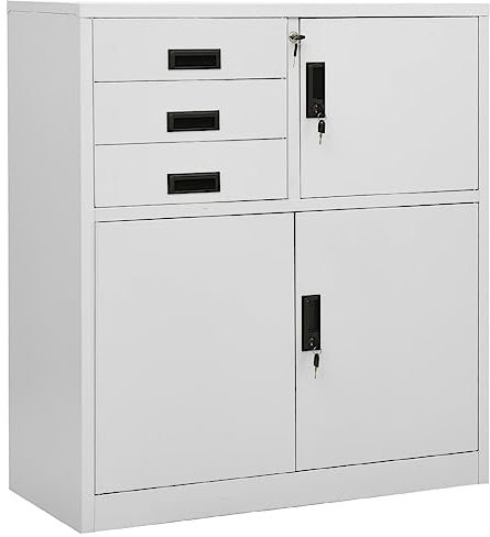 Archivador de metal con cerradura, armario de herramientas con puertas y cajones, armario de almacenamiento para el hogar, garaje, oficina, dormitorio, color gris