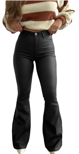 Willow Boutique High Waist Black Leather Pants Women | Womens Tall Bootcut Jeans | Flare Pants for Women | Outseam 44