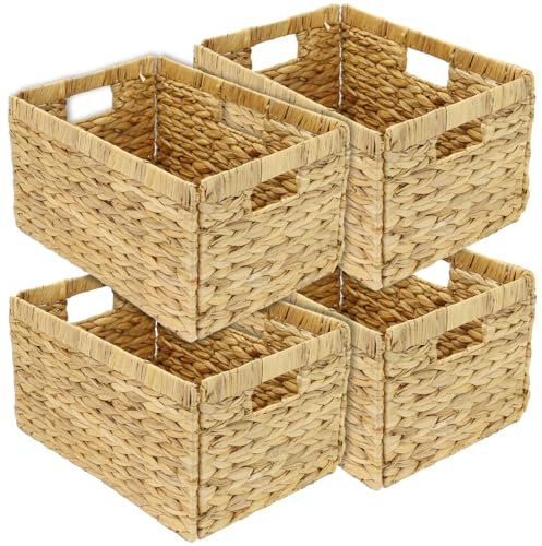 HMF Cesta de almacenamiento trenzada de jacinto de agua, juego de 4, apto para Billy, 35 x 25 x 20 cm