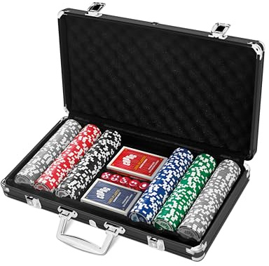 Copag Poker Set Pokerkoffer - 300 Chips (11,5 g), 2X Pokerkarten Decks Plastik, Dark Aluminum - Casino Quality