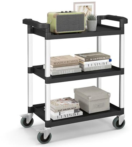 COSTWAY Carrello Portautensili Attrezzi a 3 Livelli, Carrello di Servizio da Officino con Rutoe Bloccabili, Doppie Maniglie e Struttura Robusta in Alluminio, Portata 225kg, per Magazzino e Cucina
