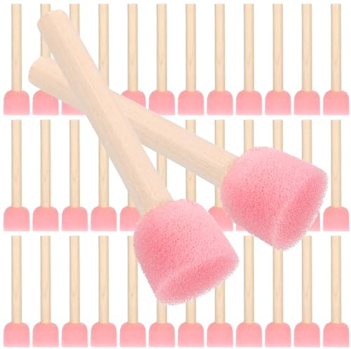 40 Pcs Round Sponges Foam Brush Set, Paint Brush with Wooden Handle, Sponge Foam Brushs Set DIY Painting Tools Stippling Kits for Painting, Staining Tools, Art Supplies(0.7inch)