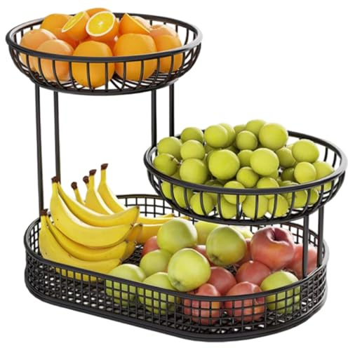 Hilai Frutero de Metal, 10, 2 x 12, 6 Pulgadas, Cesta de Frutas de Alambre de 3 Niveles, Resistente y Suave, fácil de Lavar, Cesta Minimalista Negra para Dulces, Galletas y refrigerios
