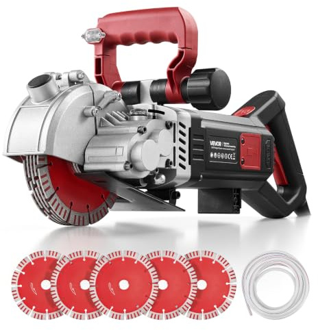 VEVOR Rozadora de Pared de Potencia Máxima 5000 W, Ranuradora de Pared 5460 RPM, Profundidad 50 mm, Anchura 40 mm con 5 Discos 160 mm, Línea Guía para Hormigón Ladrillo Mampostería Cableado Tuberías
