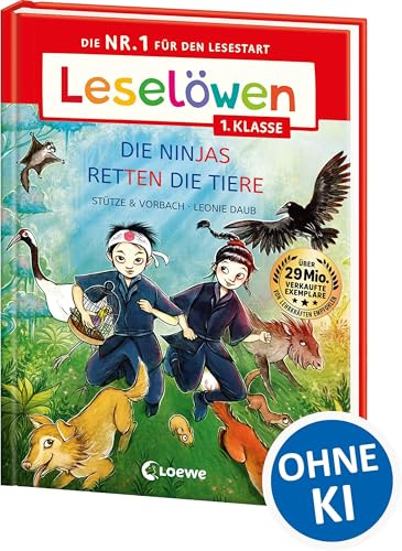 Leselöwen 1. Klasse - Die Ninjas retten die Tiere (Großbuchstabenausgabe): Die Nr. 1 für den Lesestart - Mit Silbenfärbung und Leselernschrift ABeZeh - Erstlesebuch für Kinder ab 6 Jahren