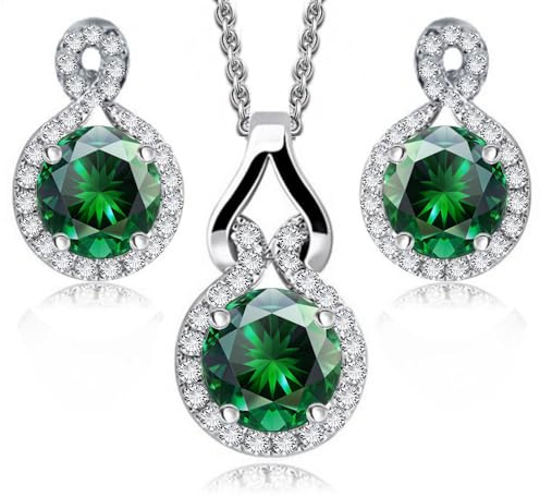 Crystalline Azuria Rund Zirkonia Kristalle Schmuck-Set Halskette Anhänger Ohrringes 18ct Weiß Vergoldet für Damen und Mädchen