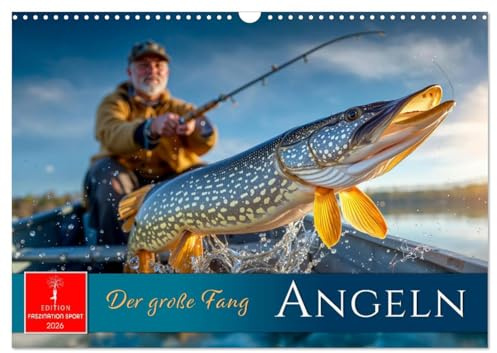 Angeln - der große Fang (Wandkalender 2026 DIN A3 quer), CALVENDO Monatskalender: Fische, Ruhe, Natur, und das Abenteuer. (CALVENDO Sport)