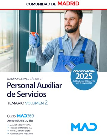 Personal Auxiliar de Servicios (Grupo V, Nivel 1, Área B) de la Comunidad de Madrid. Temario volumen 2