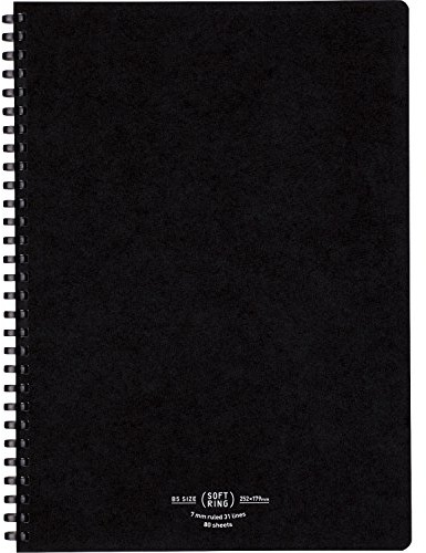 Kokuyo S-SV608A-D Soft Ring Notebooks, Natural, 80 Sheets, Semi-B5, A-Ruled, Black