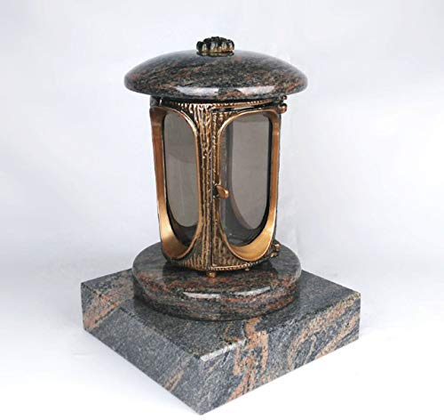 designgrab Grablampe mit Granit Sockel 20x20x5 cm, aus messingfarbenem Aluminium in Antikoptik und Granit Gneis Halmstad