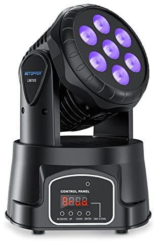 BETOPPER Stage Lights Mini Moving Heads 7x8W LED 9/14CH Disco DJ Lights' Dance Lighting LED RGBW DMX512 Sound Activated High Energy Light for Party Wedding Club Bars Show