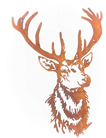 ecosoul Gartendeko Wand-dekoration Hirsch Hirschkopf zum Hängen Metall Rost Garten verrostet Landhaus Deko 40cm x 56cm