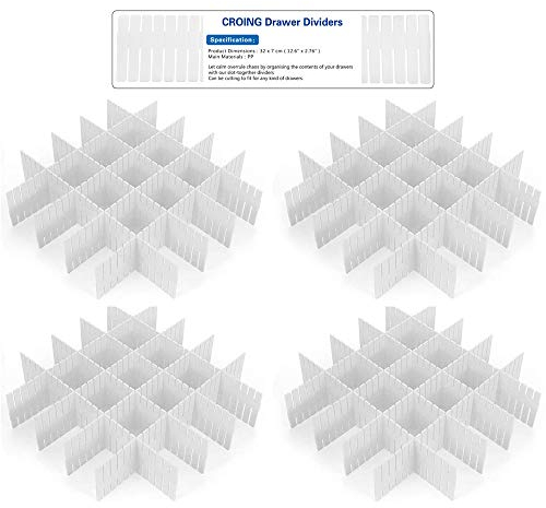 CROING - 32 Stück Weiß - Schubladeneinteiler Schubladenteiler Schubladenraster Fachteiler