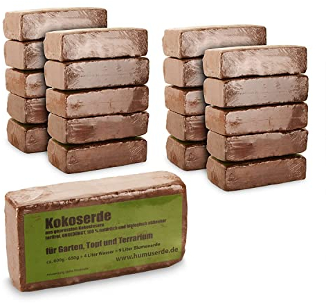 Humuserde I Erde aus Kokosfasern 20 x 650g I 100% natürlich & biologisch abbaubar I nährstoffarme Anzuchterde torffrei & ungedüngt I Kokoserde für Pflanzen/Hochbeete & Terrarien