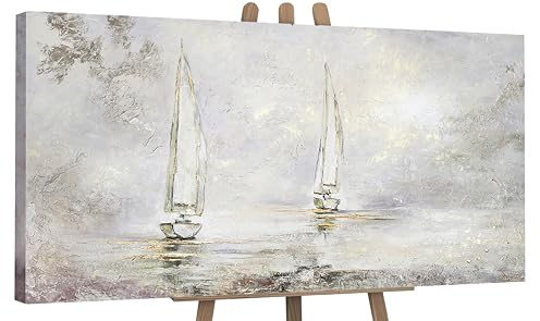 YS-Art Abstrakt Acrylbild auf Leinwand Morgendämmerung Segelboote Meer